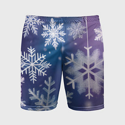 Шорты спортивные мужские Снежинки на фиолетово-синем фоне, цвет: 3D-принт
