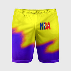 Шорты спортивные мужские НБА баскетбол краски неоновые желтые, цвет: 3D-принт