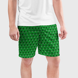 Шорты спортивные мужские Зелёные и чёрные треугольники, цвет: 3D-принт — фото 2
