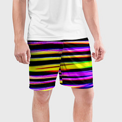 Шорты спортивные мужские Цветные неоновые полосы, цвет: 3D-принт — фото 2