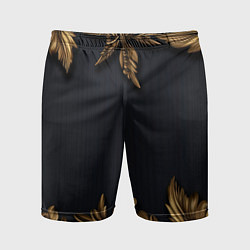 Шорты спортивные мужские Золотые объемные листья на черном, цвет: 3D-принт
