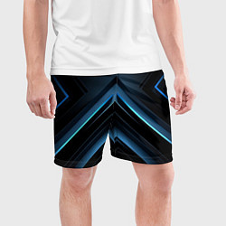 Шорты спортивные мужские Черная абстракция с синим неоновым ярким свечением, цвет: 3D-принт — фото 2