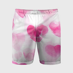 Шорты спортивные мужские Акварельные розовые сердечки, цвет: 3D-принт
