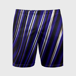 Шорты спортивные мужские Синие белые черные объемные полосы, цвет: 3D-принт