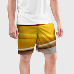 Шорты спортивные мужские Желтая абстракция с оранжевой волной, цвет: 3D-принт — фото 2
