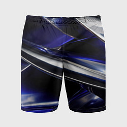 Шорты спортивные мужские Синие и серебреные абстрактные полосы, цвет: 3D-принт