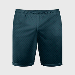 Шорты спортивные мужские Тёмный сине-зелёный паттерн сеточка, цвет: 3D-принт