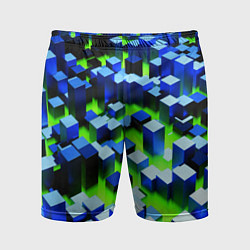 Шорты спортивные мужские Синие блоки в зеленом тумане, цвет: 3D-принт