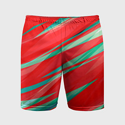 Шорты спортивные мужские Красный и бирюзовый абстрактный полосы, цвет: 3D-принт