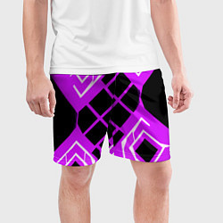 Шорты спортивные мужские Чёрные квадраты и белые полосы на фиолетовом фоне, цвет: 3D-принт — фото 2