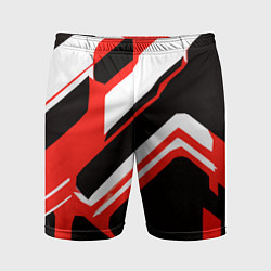 Шорты спортивные мужские Бело-красные линии на чёрном фоне, цвет: 3D-принт