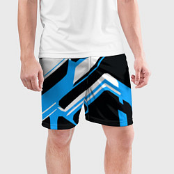 Шорты спортивные мужские Бело-голубые линии на чёрном фоне, цвет: 3D-принт — фото 2