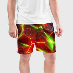 Шорты спортивные мужские Неоновые красные плиты с ярким светом, цвет: 3D-принт — фото 2