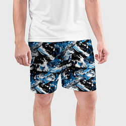 Шорты спортивные мужские Выдры в речке на волнах - паттерн, цвет: 3D-принт — фото 2