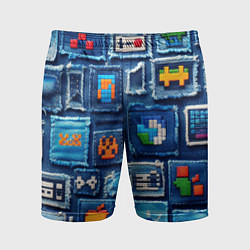 Шорты спортивные мужские Пиксельные символы на пэчворк, цвет: 3D-принт