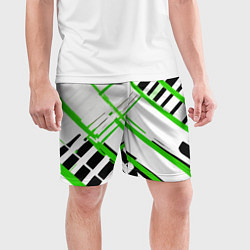 Шорты спортивные мужские Зелёно-чёрные полосы на белом фоне, цвет: 3D-принт — фото 2