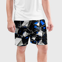 Шорты спортивные мужские Сине-белый паттерн на чёрном фоне, цвет: 3D-принт — фото 2