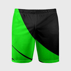 Шорты спортивные мужские Чёрный с зелёным двуцветный, цвет: 3D-принт