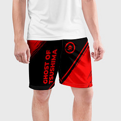 Шорты спортивные мужские Ghost of Tsushima - red gradient вертикально, цвет: 3D-принт — фото 2