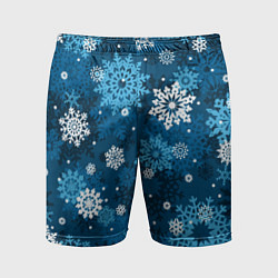 Шорты спортивные мужские Снежинки белые и голубые, цвет: 3D-принт