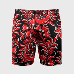 Шорты спортивные мужские Хохлома - красная роспись, цвет: 3D-принт