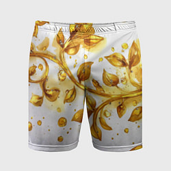 Шорты спортивные мужские Золотые листья на белом, цвет: 3D-принт