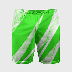 Шорты спортивные мужские Яблочный зелёный абстракция с полосами, цвет: 3D-принт