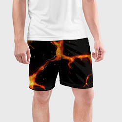 Шорты спортивные мужские Оранжевый разлом на черной текстуре, цвет: 3D-принт — фото 2
