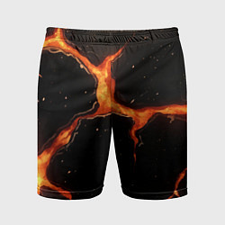 Шорты спортивные мужские Оранжевый разлом на черной текстуре, цвет: 3D-принт
