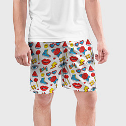 Шорты спортивные мужские Паттерн с яркими молодежными стикерами, цвет: 3D-принт — фото 2