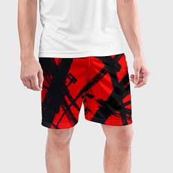 Шорты спортивные мужские Черная абстракция на красном, цвет: 3D-принт — фото 2