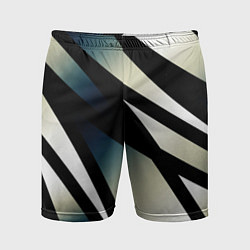 Шорты спортивные мужские Чёрно-белый с синим затемнением полосы, цвет: 3D-принт