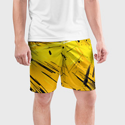 Шорты спортивные мужские Желтая краска на черном фоне, цвет: 3D-принт — фото 2