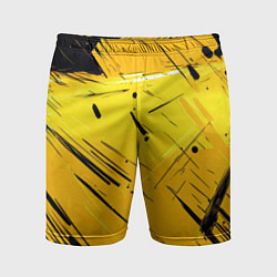 Шорты спортивные мужские Желтая краска на черном фоне, цвет: 3D-принт