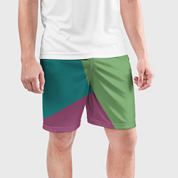 Шорты спортивные мужские Сине-зелёно-розовый тёмный трёхцветный, цвет: 3D-принт — фото 2