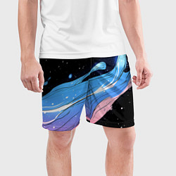 Шорты спортивные мужские Синяя волна на черном - текстура, цвет: 3D-принт — фото 2