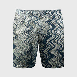 Шорты спортивные мужские Бело-синий искажённые абстрактные линии, цвет: 3D-принт