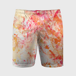 Мужские спортивные шорты Абстракция - splashes of pink and red paint on whi