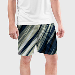 Шорты спортивные мужские Синий с оливковым диагональные полосы, цвет: 3D-принт — фото 2