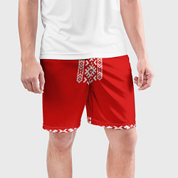 Шорты спортивные мужские Славянский узор на красном - вышиванка рубаха крас, цвет: 3D-принт — фото 2
