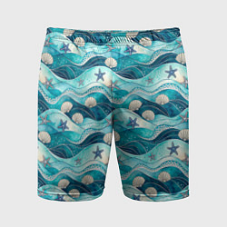 Шорты спортивные мужские Летний узор с ракушками и морскими звездами, цвет: 3D-принт
