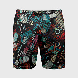 Шорты спортивные мужские Чёрный с абстрактными полосами, цвет: 3D-принт