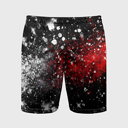 Шорты спортивные мужские Бело-красные блестяшки на черном, цвет: 3D-принт