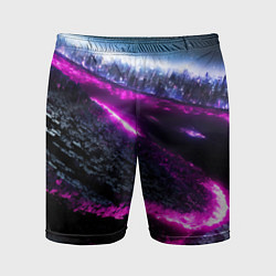 Шорты спортивные мужские Фентази город неон, цвет: 3D-принт
