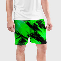 Шорты спортивные мужские Зеленые мазки краски на черном, цвет: 3D-принт — фото 2
