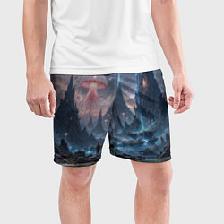 Шорты спортивные мужские Фантастический мир с медузами и озеро у гор, цвет: 3D-принт — фото 2