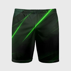 Шорты спортивные мужские Зеленая текстура с неоновыми линиями, цвет: 3D-принт