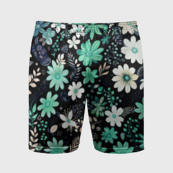 Мужские спортивные шорты Чёрный в зелёный цветочек стилизованный