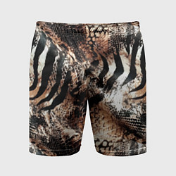 Шорты спортивные мужские Змеиная кожа и полоски зебры микс - сафари паттерн, цвет: 3D-принт