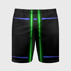 Шорты спортивные мужские Neon black light blue green line, цвет: 3D-принт